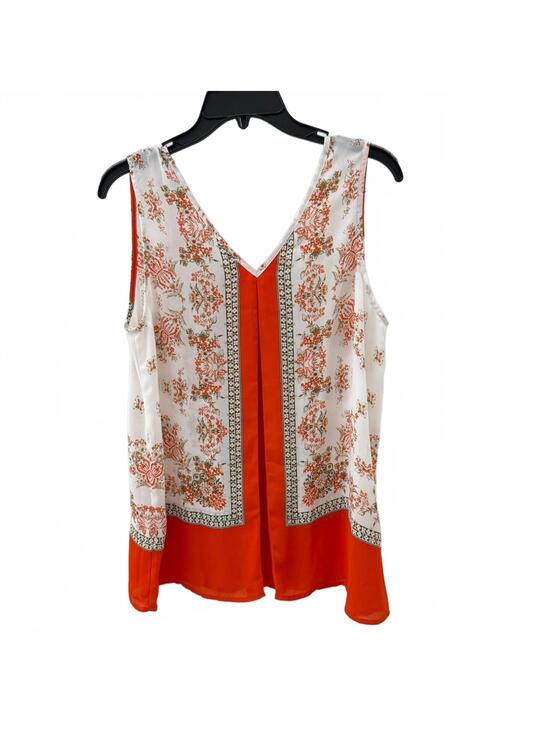 Violet & Claire Orange Floral Printed Boho Sleeveless V-neck Tank- Size Medium - Picture 2 of 6